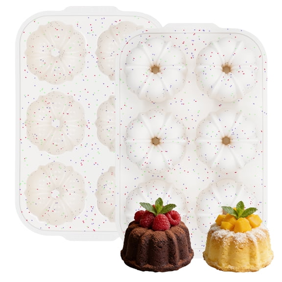 CAKETIME Jumbo Fluted Tube Cake Pans for Baking with Metal Reinforced Frame, 2Pcs Silicone 6-Cavity Jumbo Flan Molds, Nonstick Baking Mold for Cupcake, Brownie, Donuts, Cornbread, Jello