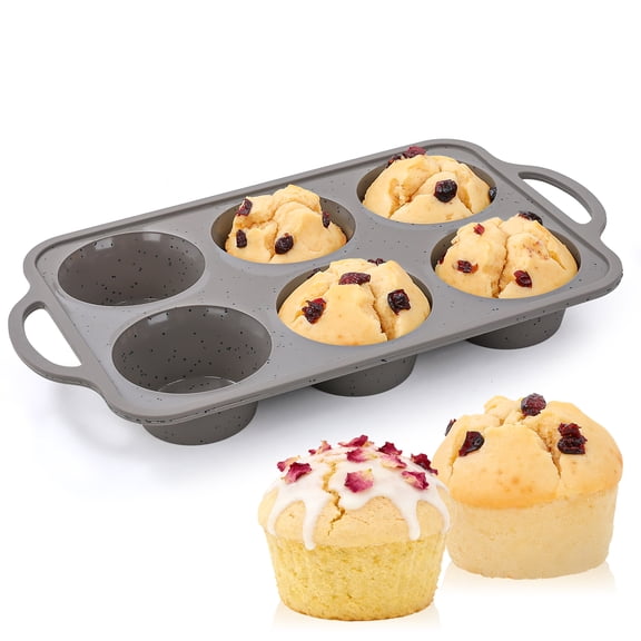 CAKETIME Jumbo Muffin Pan, Metal Reinforced Frame 3.5 inch Large Silicone Cupcake Pan 6 Cups, 1 Pack