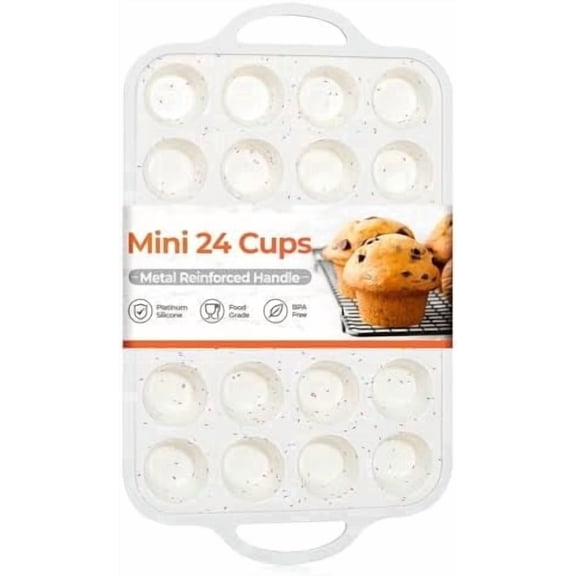 PLERISE Metal Reinforced Silicone Mini Cupcake Pan, Nonstick 24 Cups, 1 Pack