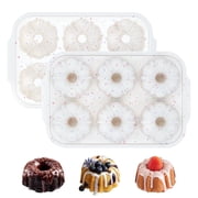 CAKETIME Mini Fluted Tube Pan with Metal Reinforced Frame, 6-Cavity Silicone Nonstick Small Cake Molds 2Pcs for Chocoflan, Jellies