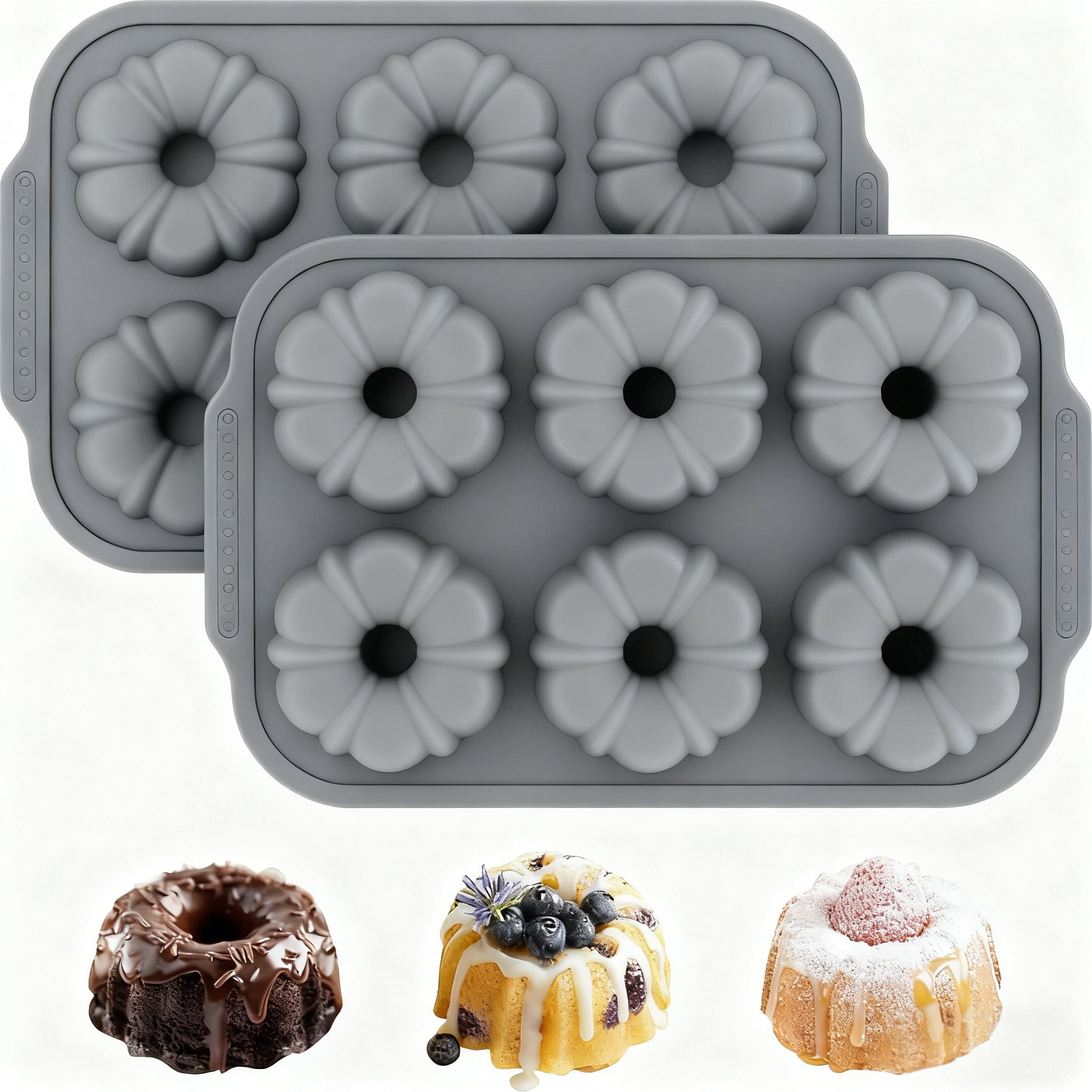 CAKETIME Mini Fluted Tube Pan with Metal Reinforced Frame, 6-Cavity ...