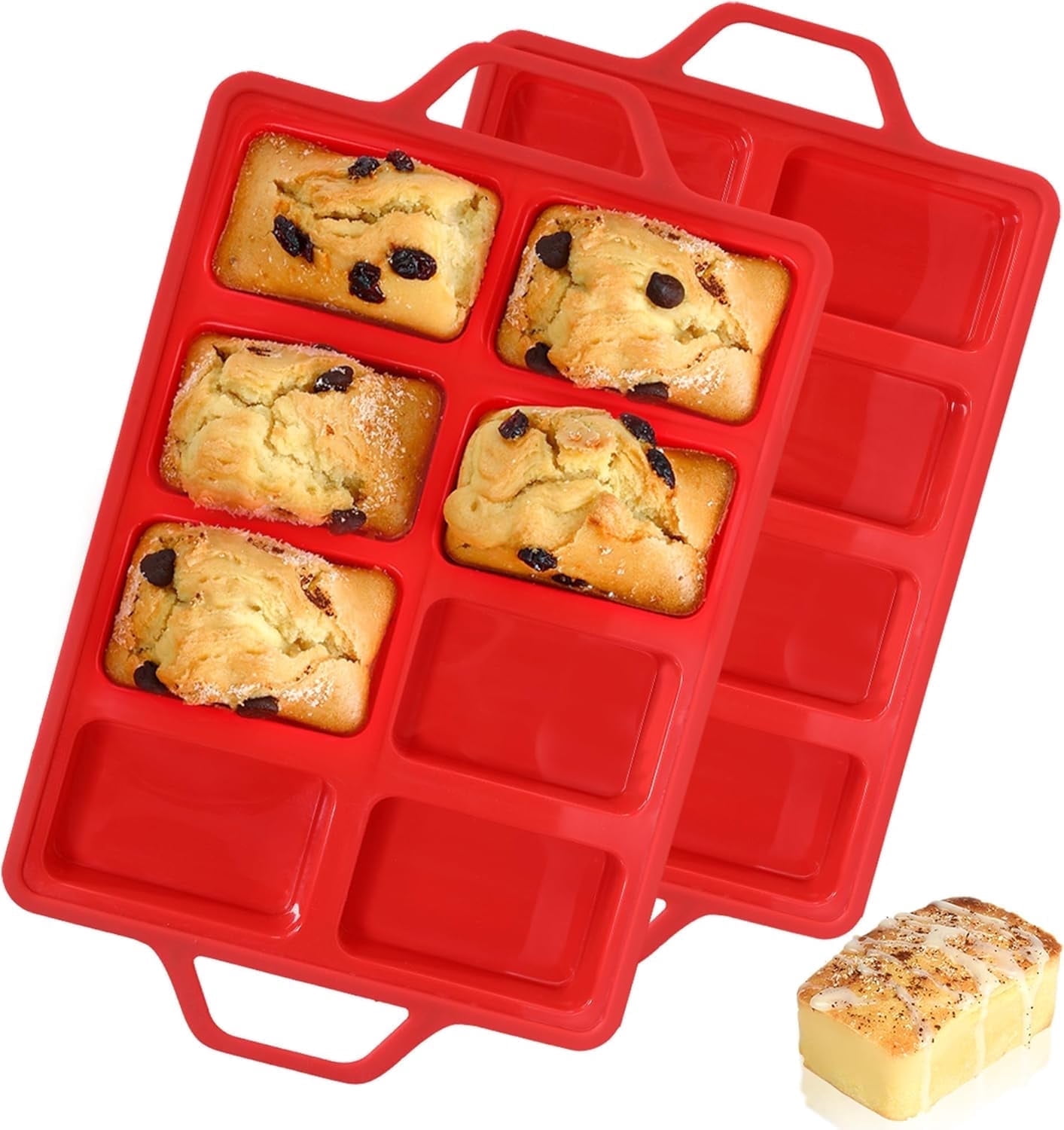 CAKETIME Mini Loaf Pans, Metal Reinforced Frame 8 Cavities Silicone ...