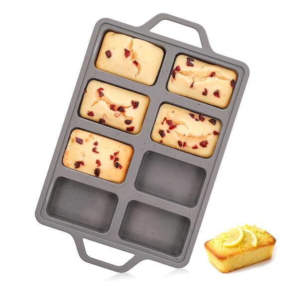 CAKETIME Mini Loaf Pans, Metal Reinforced Frame Silicone Mini Bread Loaf Pans 8 Cavities Nonstick, 1 Pack