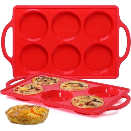 CAKETIME Silicone Egg Molds, 3 Inch Muffin Top Pans Non Stick with Metal Framed, Baking Pan for Breakfast Sandwiches, 2 Pack