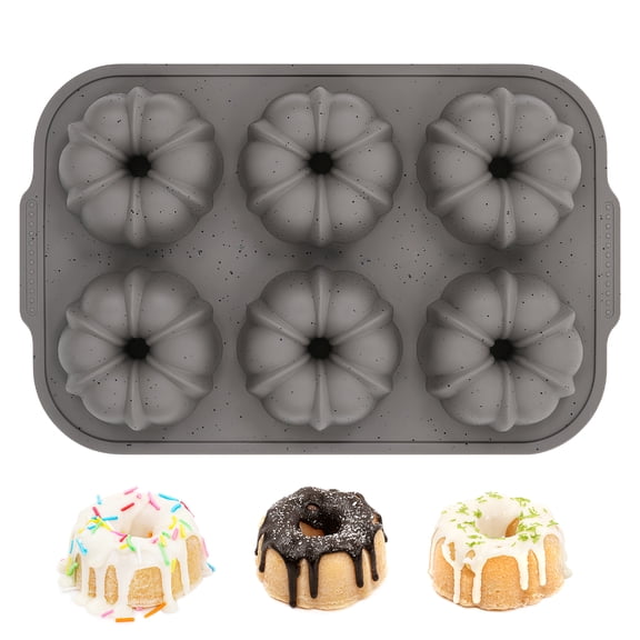 CAKETIME Silicone Mini Fluted Tube Cake Pans for Baking with Metal Reinforced Frame, 6-Cavity Mini Flan Molds-1Pcs
