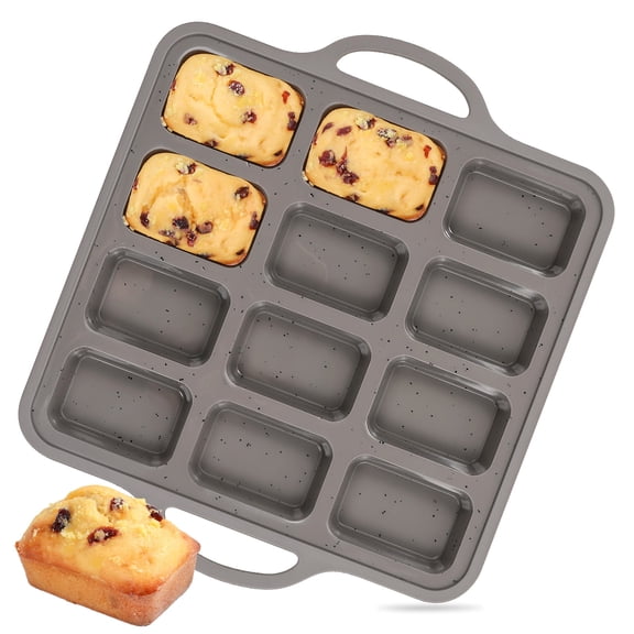 CAKETIME Silicone Mini Loaf Pan with Metal Frame, Mini Bread Loaf Pan 12 Cups for Baking Bread - 1 Pack