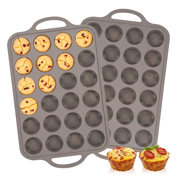 CAKETIME Silicone Mini Muffin Pan, with Metal Reinforced Frame - 24 Cups Mini Cupcake Pans, 2 Pack