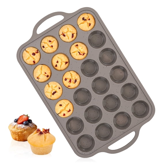 CAKETIME Silicone Mini Muffin Pan, with Metal Reinforced Frame - Mini Cupcake Pans 24 Cups for Baking, 1 Pack