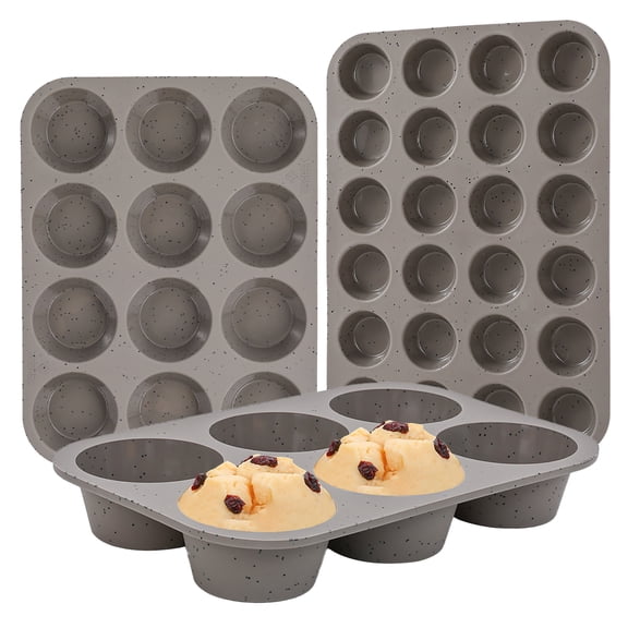 CAKETIME Silicone Muffin Pan Set - Mini 24 Cups, Regular 12 Cups, Jumbo 6 Cups Cupcake Pan, Silicone Muffin Pans for Baking Set of 3