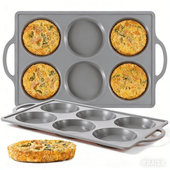 CAKETIME Silicone Muffin Top Pan with Metal Frame, 4 Inch Jumbo Non Stick Round Egg Baking Pan, 2 Pack