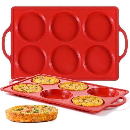 CAKETIME Silicone Muffin Top Pan with Metal Frame, 4 Inch Jumbo Non Stick Round Egg Baking Pan for Oven English Muffins, 2 Pack Red
