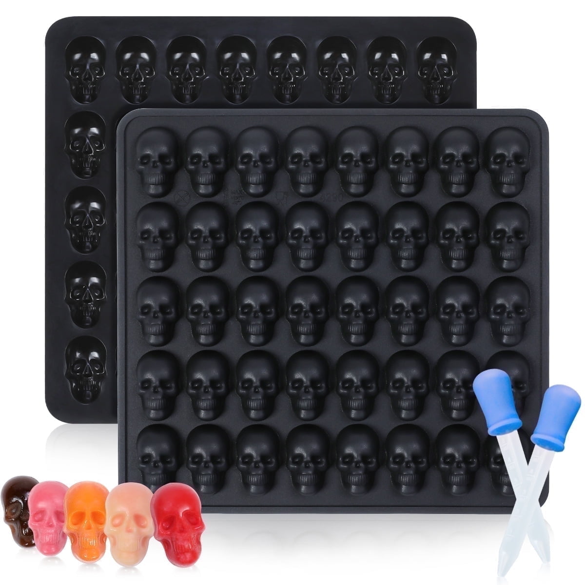 CAKETIME Skull Gummy Molds Halloween Chocolate Mold Silicone with Droppers