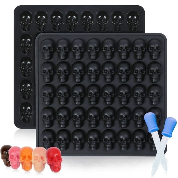 CAKETIME Skull Gummy Molds Halloween Chocolate Mold Silicone with Droppers