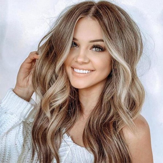 CAKVIICA Fiber Wig High Temperature Sik Wig For Women With Gradient Brown Dyeing Medium Length Curly Hair Cover Suitable For Women's Wigs Blonde Wigs, Brown 25.59 inch
