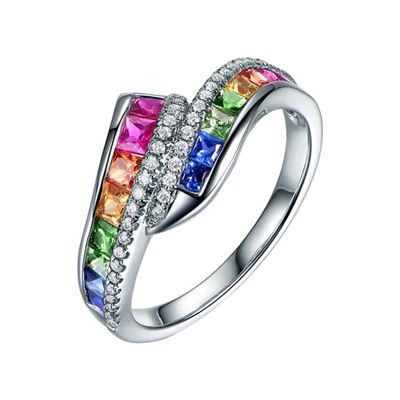 CAKVIICA Inlaid Diamond Rainbow Colored Gemstone Ring Finger Jewelry Birthday Proposal Gift Bridal Engagement Party Ring