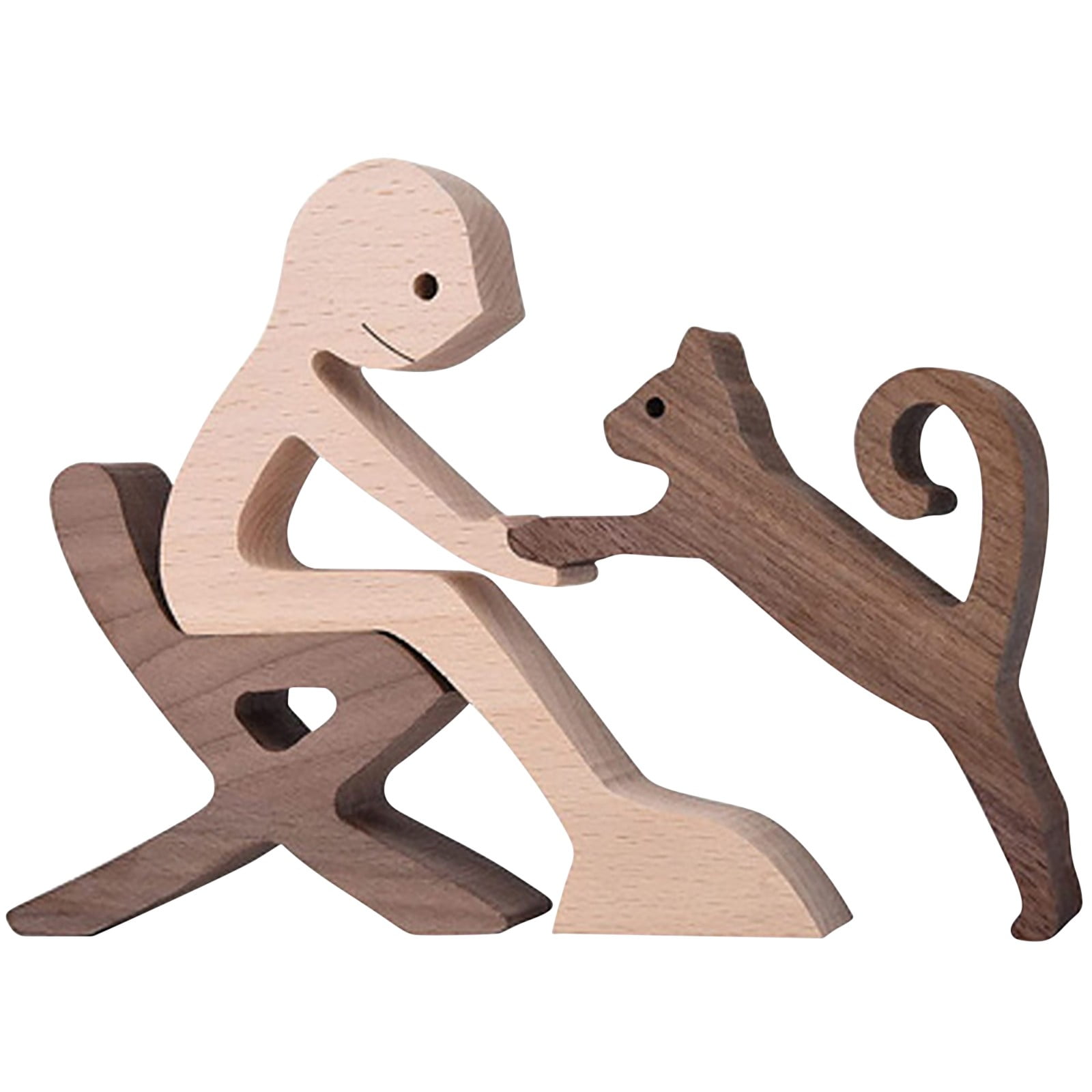CAKVIICA Wooden Dog Cat Family Statue Handmade Wood Decoration Cute