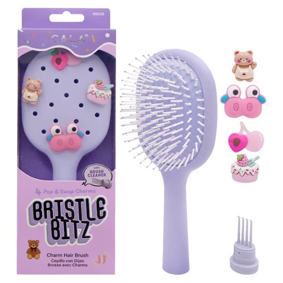 CALA Bristle Bitz Charm Hair Brush, Lavender, 4 Pop & Swap Charms
