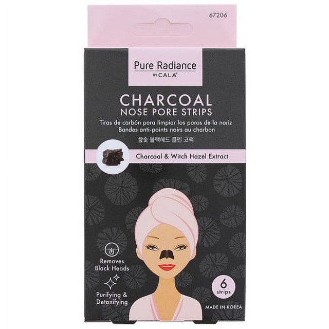 CALA Charcoal Nose Pore Strips for Blackhead Removal, 6 Strips
