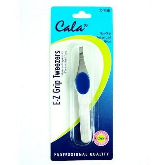 Cala Elixir Beauty E-Z Grip Slant Blunt Tip Tweezers with Non-Slip Rubberized Grips