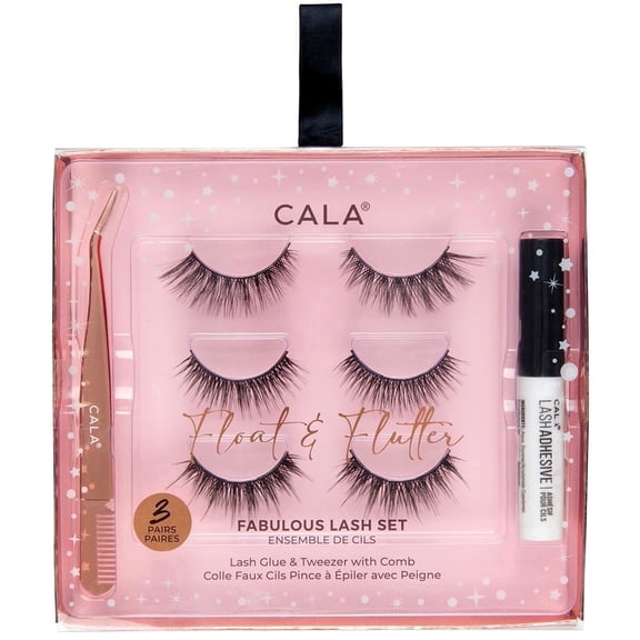 CALA Float & Flutter Lashes 3PK - Wispy Faux Mink Lashes with Glue & Tweezers for Effortless, Reusable, Cruelty-Free Eye Enhancement