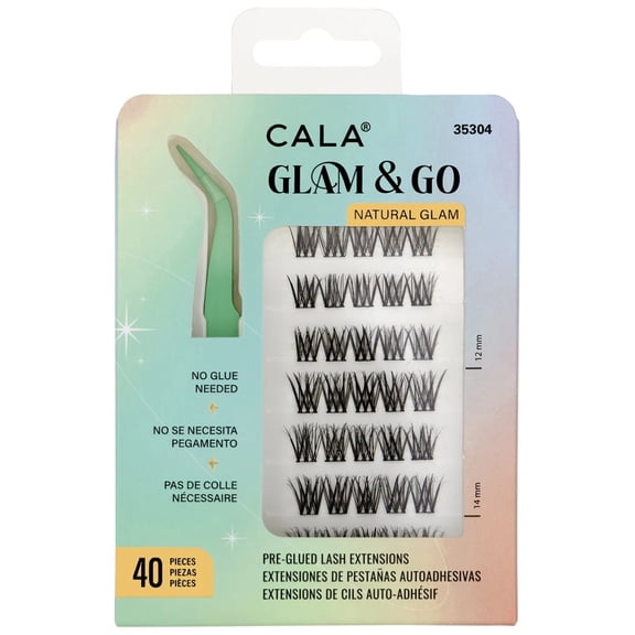 CALA Glam & Go Natural Glam Pre-Glued Lash Extensions, No Glue Needed, 12mm & 14mm, 40 Pieces