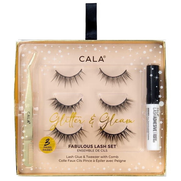 CALA Glitter & Glam Lashes 3PK - Handcrafted Faux Mink Lashes with Glue & Tweezers for Effortless, Reusable, Cruelty-Free Glam