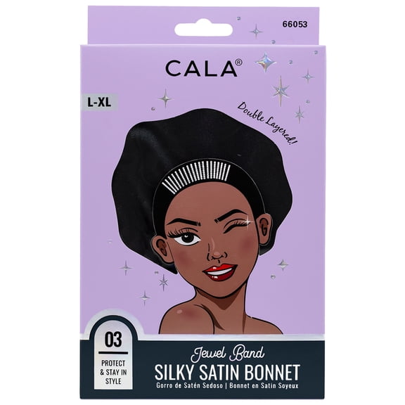 Cala Jewel Band Satin Sleep Bonnet L/XL Black