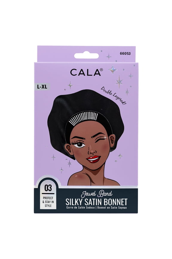 Jewel Band Satin Sleep Bonnet L/XL Black