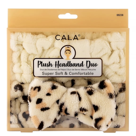 CALA Plush Headband Duo (Beige/Leopard), Super Soft & Comfortable