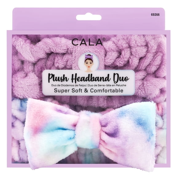 CALA Plush Headband Duo, Super Soft & Comfortable (Lavender/Blue Tie Dye)
