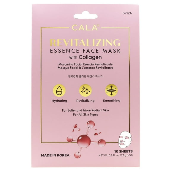 CALA Revitalizing Essence Face Mask with Collagen - Moisturizing Sheet Masks for Radiant, Firm Skin