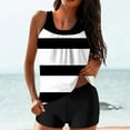 thumbnail image 1 of CALAFEBILA 2 Piece Junior Swimsuit Tankini Modest Striped Print Pleated Summer Bathing Suits, 1 of 6