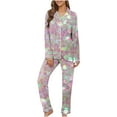thumbnail image 1 of CALAFEBILA 2 Piece Pajamas for Women Button Down Pjs for Women Sequin Sleepwear Notch Collar Print Tops with Pocket and Pants, 1 of 3