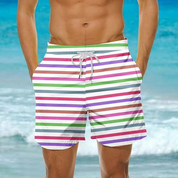 CALAFEBILA Beach Shorts Men Summer Striped Print Casual Loose Board Shorts