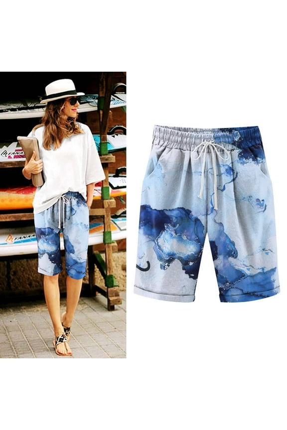 Bermuda Shorts for Women Knee Length Gradient Color Casual Shorts for Women Plus Size with Pockets