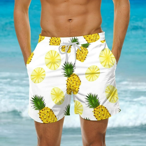 CALAFEBILA Mens Board Shorts Summer Hawaiian Tropical Print Pool Party Loose Beach Shorts
