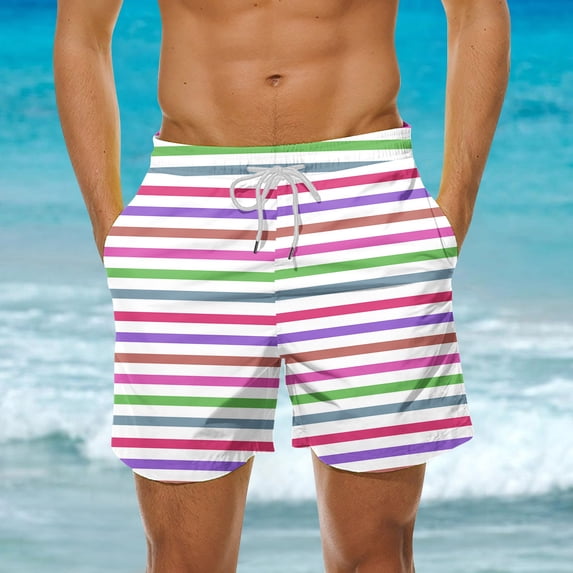 CALAFEBILA Board Shorts for Men Summer Striped Print Beach Volleyball Loose Board Shorts