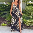 thumbnail image 1 of CALAFEBILA Bodycon Dresses for Womens Fashion England Backless Sleeveless Printing V-Neck Slim Fit Split Floor-Length, 1 of 9