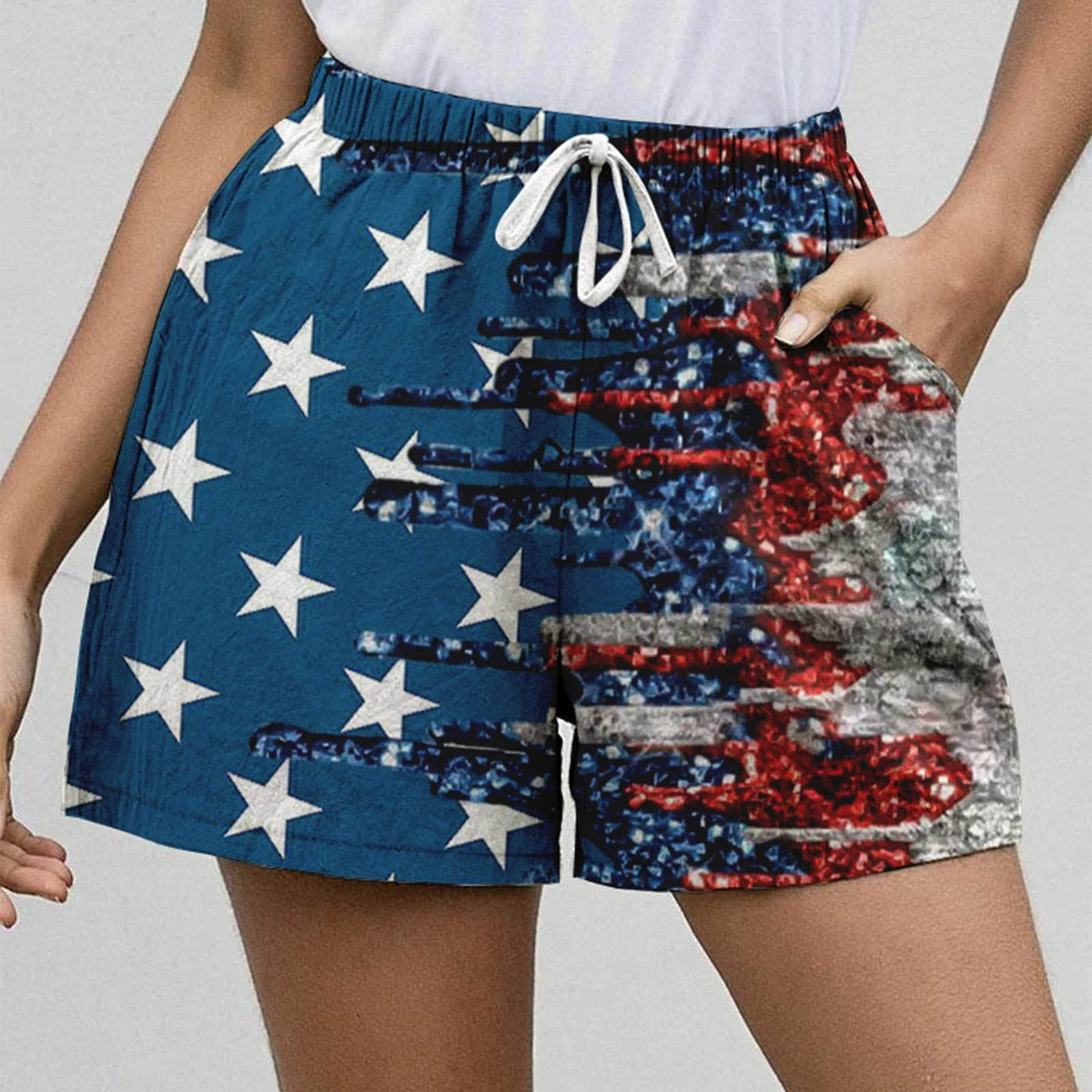 Women's Leisure Independence Day Flag Printed Denim Shorts