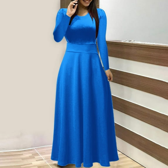 CALAFEBILA Club Dresses for Women Long Sleeve Solid Color Maxi Formal Dress Slim Long Girl Dresses