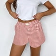 thumbnail image 1 of CALAFEBILA Cotton Bermuda Shorts for Women Plus Size Plaid Elastic Waist Casual Ladies Shorts with Pockets, 1 of 5