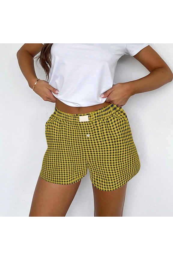 Cotton Bermuda Shorts for Women Plus Size Plaid Elastic Waist Casual Womens Shorts Plus with Pockets