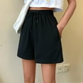 thumbnail image 1 of CALAFEBILA Casual Flowy Shorts for Women Drawstring Elastic Waist Loose Solid Black Summer Mother's Day Lounge Shorts, 1 of 4