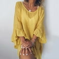 thumbnail image 1 of CALAFEBILA Dresses for Women 2025 Casual 3/4 Sleeve Solid Color Mini Sun Dress Flowy Ruffle Sleeve Short Junior Dresses, 1 of 8