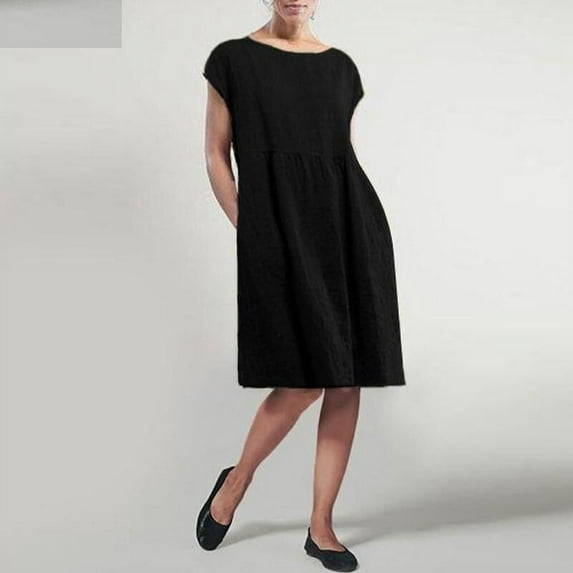 CALAFEBILA Dresses for Women 2025 Casual Sleeveless Solid Color Knee Length Kaftan Dress Cotton Linen Tank Dress Long Girl Dresses