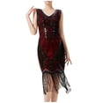 thumbnail image 1 of CALAFEBILA Dresses for Women 2025,Ladies Fashion Sparkly Sequin Formal Ball Gown Fringe Tassels Bodycon Vintage Mini Dress, 1 of 8