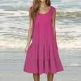 thumbnail image 1 of CALAFEBILA Dresses for Women 2025 Sleeveless Solid Color Sundresses for Women Casual Crew Neck Knee Length Beach Mini Tank Dresses, 1 of 7