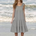 thumbnail image 1 of CALAFEBILA Dresses for Women Solid Color Sleeveless Womens Sun Dresses Casual Crew Neck Beach Mini Tank Knee Length Dresses, 1 of 6