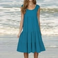 thumbnail image 1 of CALAFEBILA Dresses for Women Solid Color Sleeveless Womens Sun Dresses Casual Crew Neck Knee Length Beach Mini Tank Dresses, 1 of 6