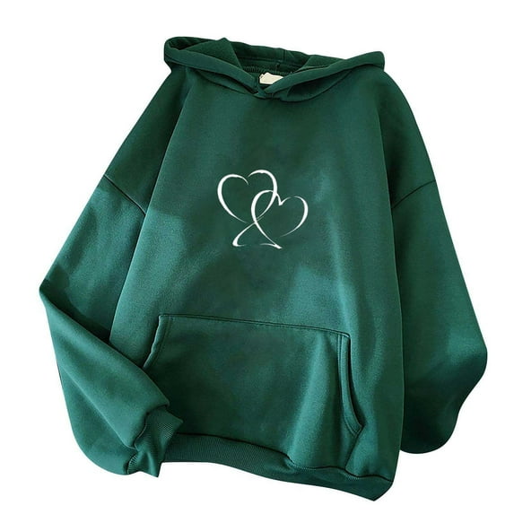 CALAFEBILA Fall Womens Sweatshirt Hoodies Lightweight Crew Neck Heart Graphic Tops 2023 Fashion Loose Long Sleeve Pullover with Pockets